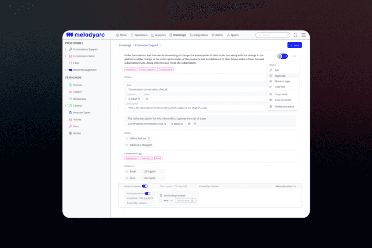 MelodyArc dashboard detail — ticket context and multimedia attachments